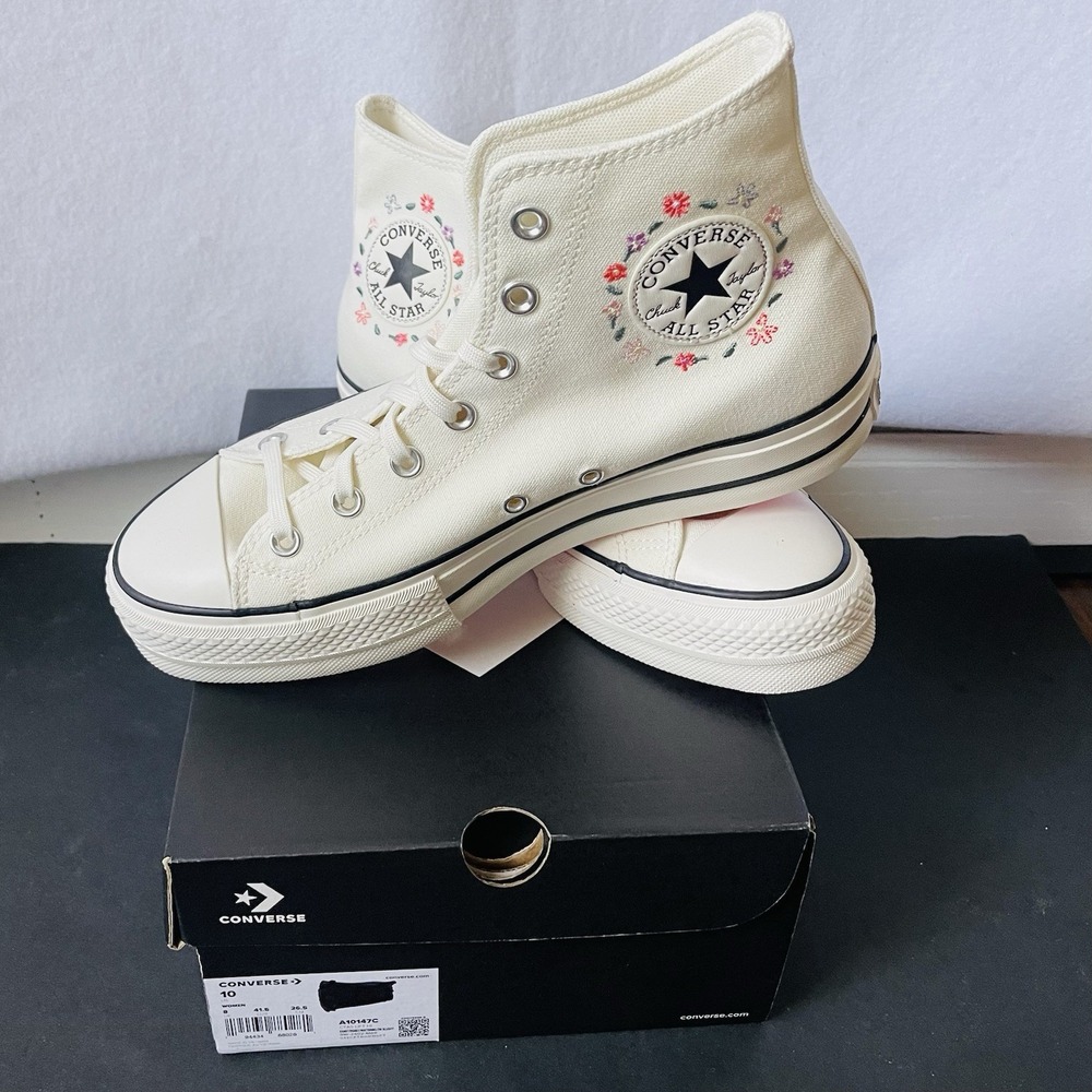 CONVERSE High Top,Chuck Taylor,ALL STAR,lift Platform floral Embroidery,NWT SZ10
